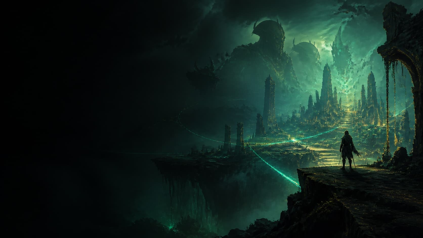Original mythic fantasy landscape representing the Nodusfall beta tracker